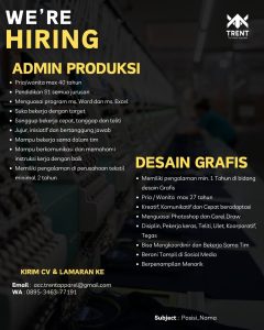 Lowongan Kerja Sebagai Admin Produksi, Desain Grafis untuk Trent Apparel Penempatan di Denpasar 