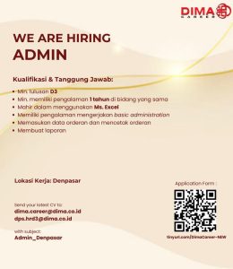 Lowongan Kerja Sebagai Admin, Sales Associate, Driver Delivery, Driver Forklift untuk Dima Career Penempatan di Denpasar