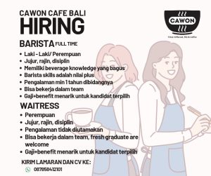 Lowongan Kerja Sebagai Barista, Waitress untuk Cawon Bali Penempatan di Badung