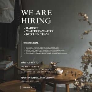 Lowongan Kerja Sebagai Barista, Waitress/Waiter, Kitchen Team untuk Penempatan di Seminyak, Badung