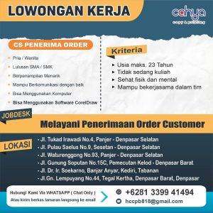 Lowongan Kerja Sebagai CS Penerima Order untuk Cahya Copy & Printing Penempatan di Bali 