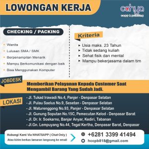 Lowongan Kerja Sebagai Checking-Packing untuk cahya Copy & Printing Penempatan di Bali 