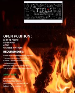 Lowongan Kerja Sebagai Chef de Partie, Supervisor, Cook, Waiter & Waitress untuk Tiflis Georgian Cuisine Penempatan di Badung