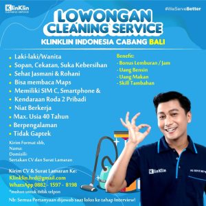 Lowongan Kerja Sebagai Cleaning Service untuk Klinklin Cleaning Service Bali Penempatan di Denpasar 