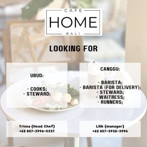 Lowongan Kerja Sebagai Cook, Steward, Barista, Waitress, Runner untuk Cafe Home Penempatan di Bali