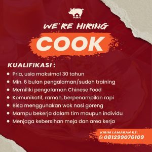 Lowongan Kerja Sebagai Cook untuk Pork U Penempatan di Umalas, Badung