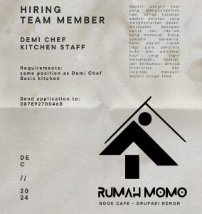 Lowongan Kerja Sebagai Demi Chef dan Kitchen Staff untuk Rumah Momo Penempatan di Renon, Denpasar