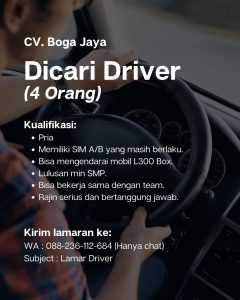 Lowongan Kerja Sebagai Driver untuk CV. Boga Jaya Penempatan di Denpasar