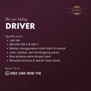 Lowongan Kerja Sebagai Driver untuk Svarna Bali Penempatan di Denpasar