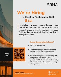 Lowongan Kerja Sebagai Electric Technician, Event Marketing untuk Arya Noble Penempatan di Denpasar