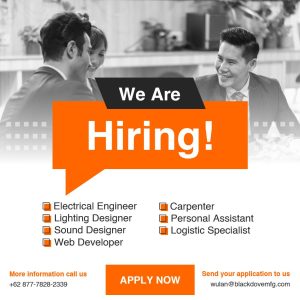 Lowongan Kerja Sebagai Electrical Engineer, Lighting Designer, Sound Designer, Web Developer, Carpenter, Personal Assistant, Logistic Specialist untuk PT Black Dove Manufacturing Penempatan di Badung