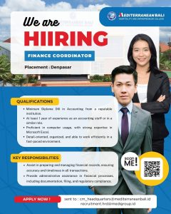 Lowongan Kerja Sebagai Finance Coordinator, Head of Instructor Culinary, Culinary Operation untuk Mediterranean Bali Penempatan di Denpasar