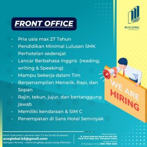 Lowongan Kerja Sebagai Front Office, Arsitek & Pelaksana Proyek, Engineering & Cleaning Service untuk Building Management Penempatan di Denpasar