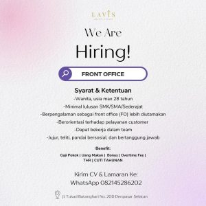 Lowongan Kerja Sebagai Front Office untuk LAVIS Beauty Penempatan Denpasar