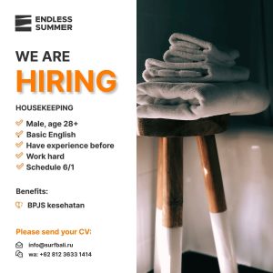 Lowongan Kerja Sebagai Housekeeping untuk Endless Summer Penempatan di Kuta, Badung