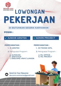 Lowongan Kerja Sebagai Junior Arsitek, Admin Project untuk Devcont Jaya Penempatan di Tabanan 