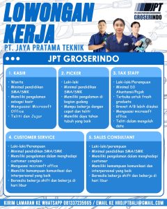 Lowongan Kerja Sebagai Kasir, Picker, Tax Staff, Customer Service, Sales Consultant untuk PT. Jaya Pratama Groserindo Penempatan di Denpasar