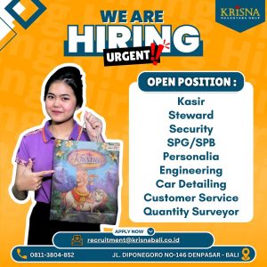 Lowongan Kerja Sebagai Kasir, Steward, Security, SPG/SPB, Personalia, Engineering, Dll untuk PT Krisna Nusantara Grup Penempatan di Denpasar