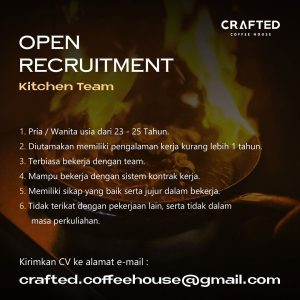 Lowongan Kerja Sebagai Kitchen Team untuk Crafted Coffee House Penempatan di Tabanan