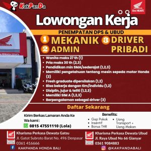 Lowongan Kerja Sebagai Mekanik, Admin, Driver Pribadi untuk PT. Karisma Perkasa Dewata Penempatan di Bali