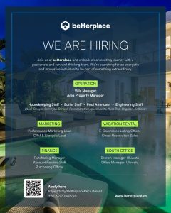 Lowongan Kerja Sebagai Operation, Marketing, Finance, Vacation Rental, South Office untuk  Betterplace Penempatan di Bali