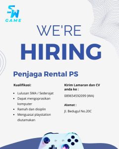 Lowongan Kerja Sebagai Penjaga Rental PS untuk SW Game Penempatan di Denpasar