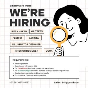 Lowongan Kerja Sebagai Pizza Maker, Waitress, Florist, Barista, Illustrator Designer, Interior Designer, Cook untuk Sinssihwaro World Penempatan di Ubud, Gianyar 