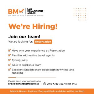 Lowongan Kerja Sebagai Reservation, Quality Control Agent, Butler, Asst. Chief Accounting, Engineering, Security untuk Bali Management Villas Penempatan di Kerobokan, Badung