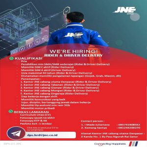 Lowongan Kerja Sebagai  Rider & Driver Delivery untuk JNE Express Penempatan di Bali