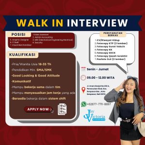 Lowongan Kerja Sebagai Sales Assistant, Admin Accounting, MEE (Mechanical Engineering Electrical), Security, Dll untuk Joy Victoria Penempatan di Denpasar