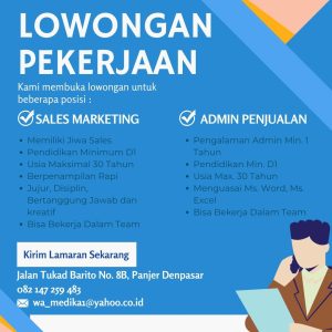 Lowongan Kerja Sebagai Sales Marketing, Admin Penjualan untuk Penempatan di Panjer, Denpasar 