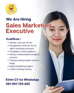 Lowongan Kerja Sebagai Sales Marketing Executive untuk Mie Pangsit Vonny Jakarta Penempatan di Monang Maning, Denpasar 