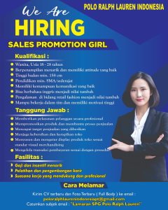 Lowongan Kerja Sebagai Sales Promotion Girl (SPG) untuk Polo Ralph Lauren Penempatan di Bali