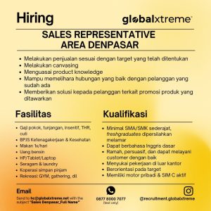 Lowongan Kerja Sebagai Sales Representative untuk Globalxtreme Penempatan di Bali