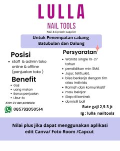 Lowongan Kerja Sebagai Staff & Admin Toko Online/Offline untuk Lulla Nail Tools Penempatan di Bali 