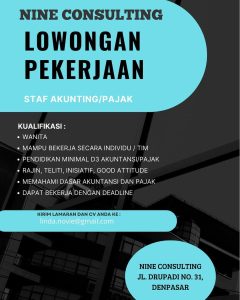 Lowongan Kerja Sebagai Staff Akunting / Pajak untuk Nine Consulting Penempatan di Denpasar