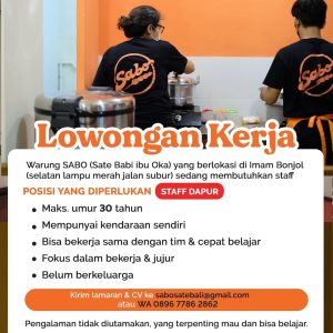 Lowongan Kerja Sebagai Staff Dapur untuk Warung SABO Penempatan di Denpasar