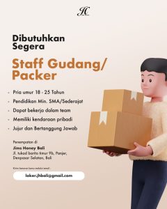 Lowongan Kerja Sebagai Staff Gudang / Packer untuk Jims Honey Bali Penempatan di Panjer, Denpasar