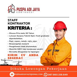 Lowongan Kerja Sebagai Staff Kontraktor untuk Puspa Adi Jaya Penempatan di Denpasar