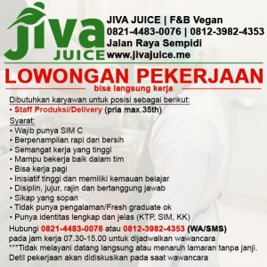 Lowongan Kerja Sebagai Staff Produksi / Delivery untuk Jiva Juice Penempatan di Sempidi, Badung  