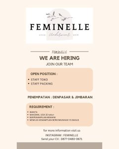 Lowongan Kerja Sebagai Staff Toko, Staff Packing untuk Feminelle Penempatan di Bali