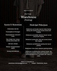 Lowongan Kerja Sebagai Staff Warehouse (Packing) untuk KAZA Indonesia Penempatan di Denpasar