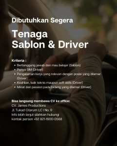 Lowongan Kerja Sebagai Tenaga Sablon dan Driver untuk CV. James Production Penempatan di Denpasar