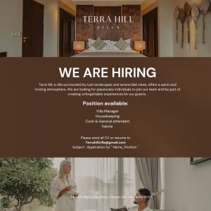 Lowongan Kerja Sebagai Villa Manager, Housekeeping, Teknisi, Cook & General Attendant untuk Terra Hill Villa Penempatan di Jimbaran, Badung 