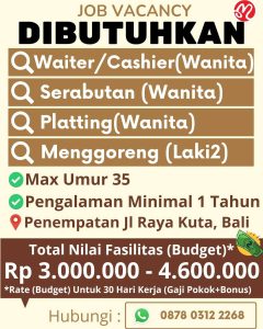 Lowongan Kerja Sebagai Waiter/Cashier, Serabutan, Platting, Menggoreng untuk Rumah Makan Penempatan di Kuta, Badung 