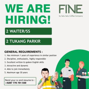 Lowongan Kerja Sebagai Waiter/ss, Tukang Parkir untuk Fine by Satu Satu Coffee Company Penempatan di Canggu, Badung