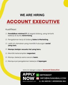 Lowongan Kerja Sebagai Account Executive, Supervisor Produksi untuk Nusaka Bali Penempatan di Kerobokan, Badung