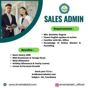 Lowongan Kerja Sebagai Accounting Staff & Sales Admin untuk Amerta Bakti Penempatan di Renon, Denpasar