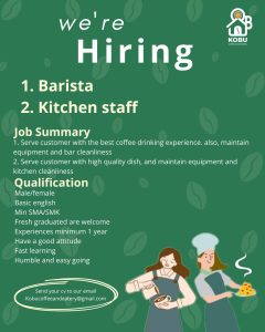 Lowongan Kerja Sebagai Barista, Kitchen Staff untuk Kobu Coffee and Eatery Penempatan di Kerobokan, Badung