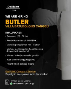 Lowongan Kerja Sebagai Butler untuk DaMano Livin Penempatan di Canggu, Badung 